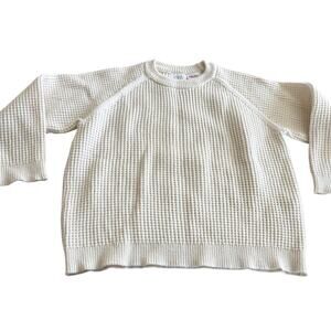 Zara Boys Ecru Waffle Knit Crewneck Sweater - Size 3-4